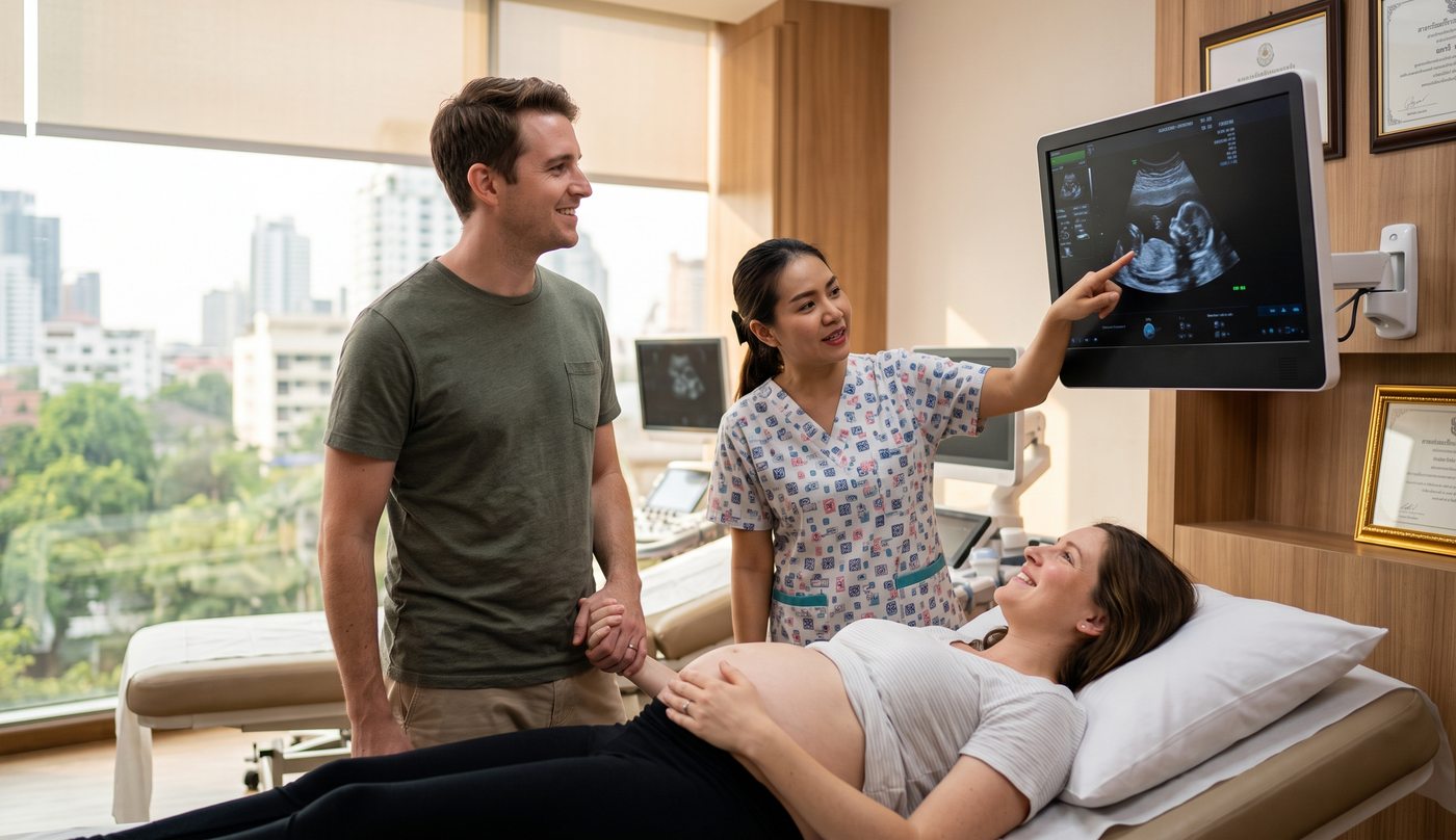 Parents watching an antenatal ultrasound screen