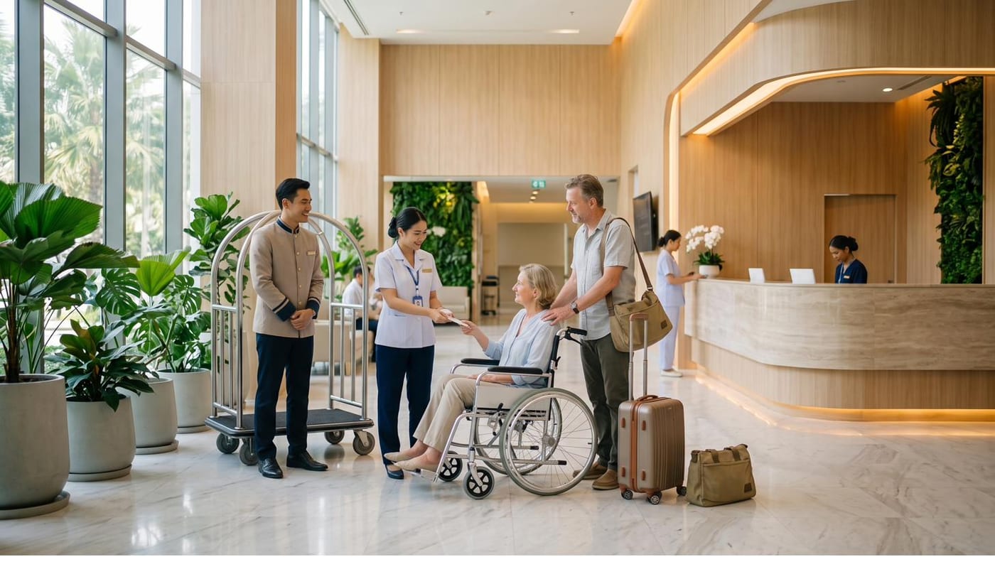 A bright, modern hospital lobby