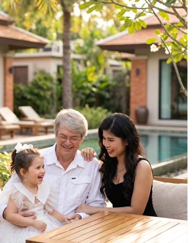 Mike, Trang and Kila relaxing at a villa in Thailand — recovery in a warm, calm setting